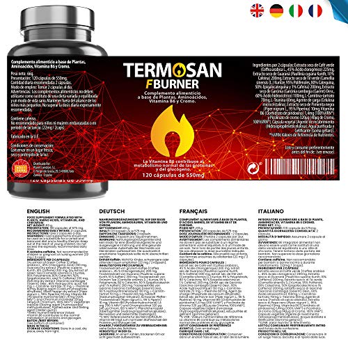 Suplemento Termogénico - Quemagrasas Natural | Fat Burner | Garcinia Cambogia + L-Carnitina + Té verde + Guaraná - Aquisana