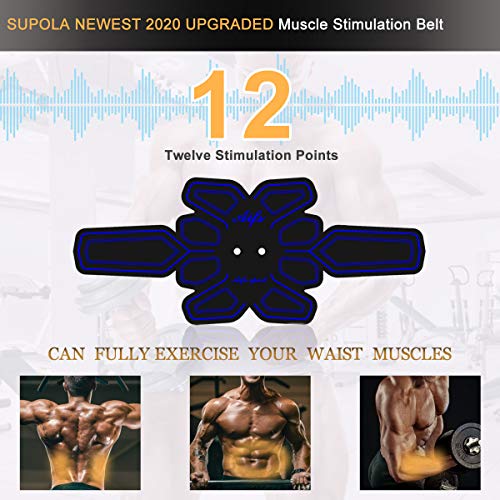 SUPOLA Electroestimulador Muscular Abdominales, Entrenador Muscular EMS Estimulador con Transmisión de Voz Inteligente&USB Recargable, ABS Estimulador para Abdomen/Brazo/Piernas/Cintura,16pcs Gel Pads