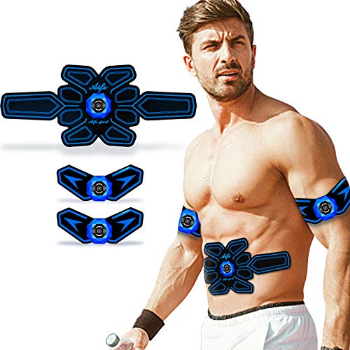 SUPOLA Electroestimulador Muscular Abdominales, Entrenador Muscular EMS Estimulador con Transmisión de Voz Inteligente&USB Recargable, ABS Estimulador para Abdomen/Brazo/Piernas/Cintura,16pcs Gel Pads