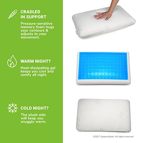 Supportiback Almohada terapéutica de cama con gel disipador de calor.Reversible funda extraíble hipoalérgena lavable diseñado médicamente para la prevención y el alivio del dolor de cuello y espalda
