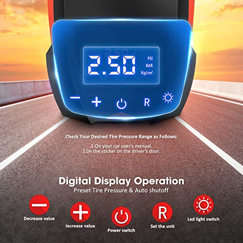 SUPPOU Compresor Aire Coche Portatil DC-12V 150PSI Digital Inflador Ruedas Coche con LED Display y Tráquea de 65 cm de Largo, Compresor Aire para Automóviles, Bicicletas, Motocicletas y Pelotas