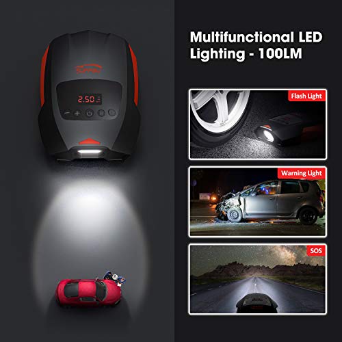 SUPPOU Compresor Aire Coche Portatil DC-12V 150PSI Digital Inflador Ruedas Coche con LED Display y Tráquea de 65 cm de Largo, Compresor Aire para Automóviles, Bicicletas, Motocicletas y Pelotas