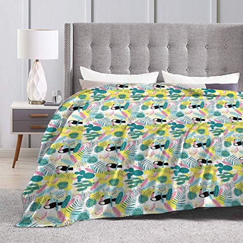 SURERUIM Soft Fleece Throw Blanket,Patrón de Arte de la Isla Aloha Nature con Cactus de flamencos de tucán y Hojas exóticas,Home Hotel Sofá Cama Sofá Mantas para Parejas Niños Adultos,120x150cm