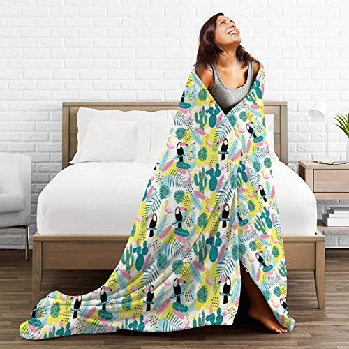 SURERUIM Soft Fleece Throw Blanket,Patrón de Arte de la Isla Aloha Nature con Cactus de flamencos de tucán y Hojas exóticas,Home Hotel Sofá Cama Sofá Mantas para Parejas Niños Adultos,120x150cm SURERUIM Soft Fleece Throw Blanket,Patrón de Arte de la Isla Aloha Nature con Cactus de flamencos de tucán y Hojas exóticas,Home Hotel Sofá Cama Sofá Mantas para Parejas Niños Adultos,120x150cm