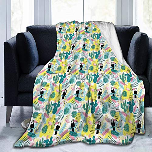 SURERUIM Soft Fleece Throw Blanket,Patrón de Arte de la Isla Aloha Nature con Cactus de flamencos de tucán y Hojas exóticas,Home Hotel Sofá Cama Sofá Mantas para Parejas Niños Adultos,120x150cm SURERUIM Soft Fleece Throw Blanket,Patrón de Arte de la Isla Aloha Nature con Cactus de flamencos de tucán y Hojas exóticas,Home Hotel Sofá Cama Sofá Mantas para Parejas Niños Adultos,120x150cm