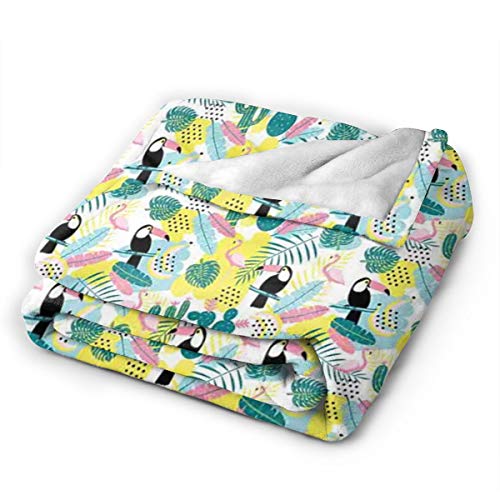 SURERUIM Soft Fleece Throw Blanket,Patrón de Arte de la Isla Aloha Nature con Cactus de flamencos de tucán y Hojas exóticas,Home Hotel Sofá Cama Sofá Mantas para Parejas Niños Adultos,120x150cm SURERUIM Soft Fleece Throw Blanket,Patrón de Arte de la Isla Aloha Nature con Cactus de flamencos de tucán y Hojas exóticas,Home Hotel Sofá Cama Sofá Mantas para Parejas Niños Adultos,120x150cm