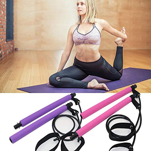 Surobayuusaku Multifunctional Pilates Bar with Resistance Band Yoga Pull Bar for Gym Fitness Bodybuilding Training Sports