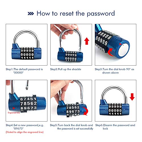 Surplex Cerradura de la Combinación de Seguridad Candado de 5 Dígitos, Juego de Candado Impermeable Antirruido Reajustable, para Gimnasio al Aire Libre Oficina de la Escuela Casa Maleta (azul)
