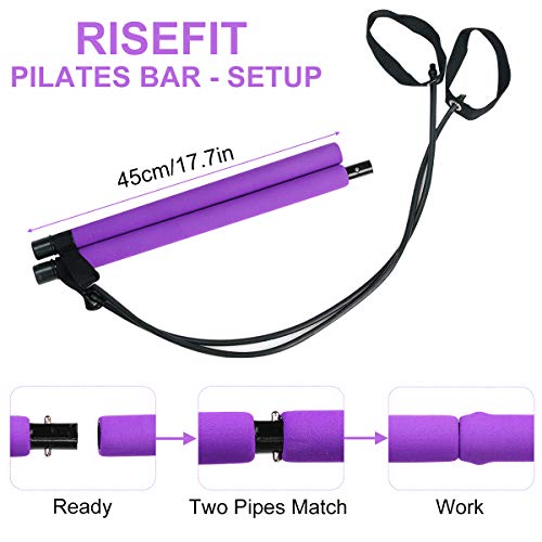 Surplex Kit de Barra de Pilates portátil con Banda de Resistencia, Bodybuilding Yoga Pilates Stick con Foot Loop, Core Strength Fitness Gym para Terapia Física, Estiramiento, Esculpido, Torsión