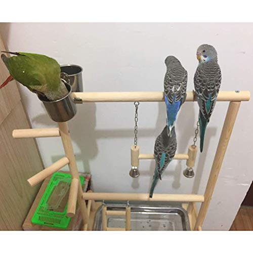 Suszian Bird Play Stand, Doble Capa Wooden Bird Stand Incluyendo Escalera Swing Bell Bird Athletic Toy Stand de Madera Parrot Training Fitness Gym