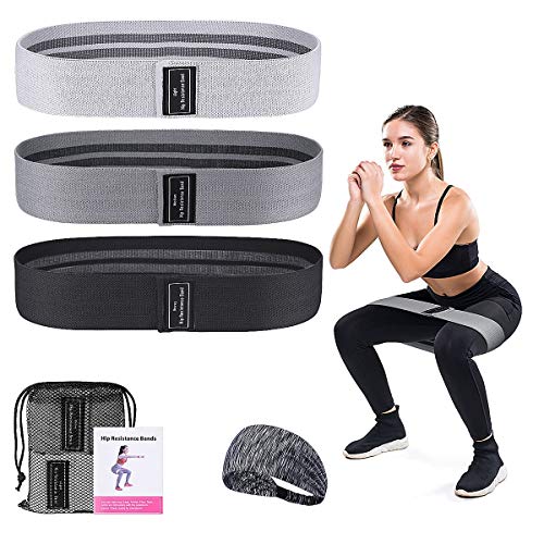 Suxman Bandas Elasticas Musculacion, Antideslizantes Bandas de Resistencia de Tela 3 Niveles, Cintas Elasticas para Gluteos, Cadera, Piernas, Brazos, Yoga, Pilates, Fitness (Negro-Gris-Blanco)