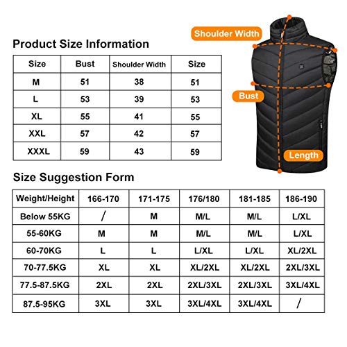 Suxman Chaleco calefactable USB, Chaleco calefactable para Hombres y Mujeres Temperatura térmica Ajustable,Carga USB, calefacción de Espalda y Cuello, Chaqueta Lavable,con guantes invierno (M)