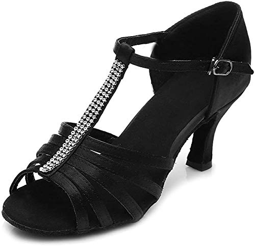 SWDZM Mujer Zapatos de Baile/Estándar de Zapatos de Baile Latino Satén Ballroom modelo-ES-227 Negro 38.5 EU