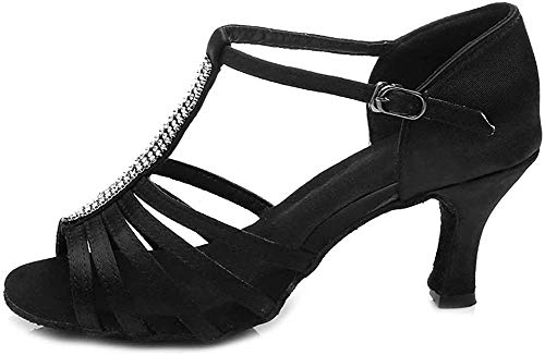 SWDZM Mujer Zapatos de Baile/Estándar de Zapatos de Baile Latino Satén Ballroom modelo-ES-227 Negro 38.5 EU