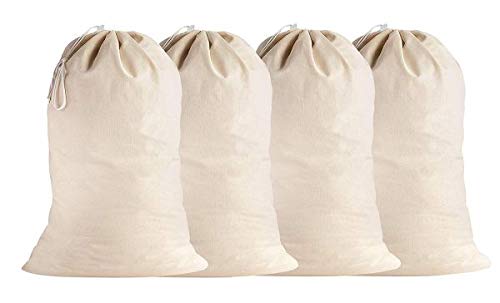 SweetNeedle - Pack de 4 - 100% algodón Bolsas de lavandería extra grandes y deber pesadas en color natural - 71 x 91 CM (28 IN x 36 IN) - Muy duraderas, con cordón, lavables a máquina y reutilizables
