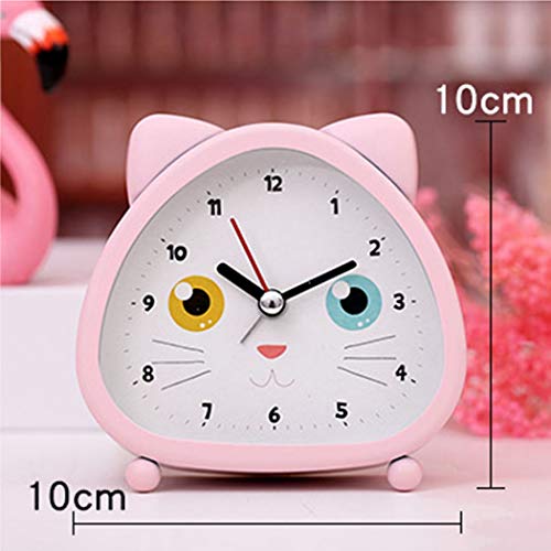 S.W.H Niños Niñas Gato Rosa Reloj Despertador Simple Batería Silencioso Pequeño Además de Relojes de Dibujos Animados Creativos 4 Pulgadas