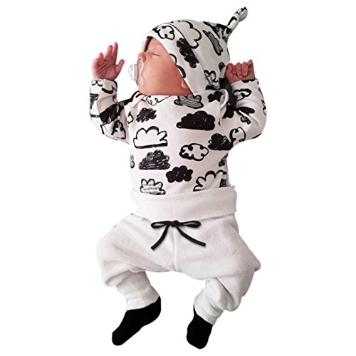 Switchali Ropa Bebe Nino Recien Nacido otoño Impresión de la Nube Blusa Bebe niña Manga Larga Camisetas Bebé Conjuntos Moda Camisa + Pantalones + Sombrero (3 Piezas) (70 (0~3meses), Blanco)