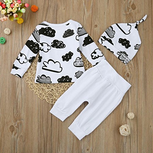 Switchali Ropa Bebe Nino Recien Nacido otoño Impresión de la Nube Blusa Bebe niña Manga Larga Camisetas Bebé Conjuntos Moda Camisa + Pantalones + Sombrero (3 Piezas) (70 (0~3meses), Blanco)