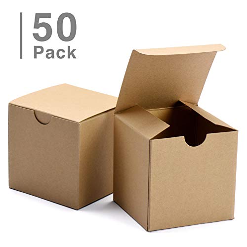 Switory Cajas de Regalo de 50 Piezas con Tapas, 10x10x10cm Cajas de Regalo de Papel Kraft para Hacer Manualidades, Magdalenas, Cajas de cartón para Dama de Honor, Favor de Boda marrón