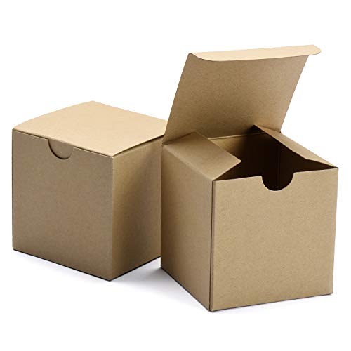 Switory Cajas de Regalo de 50 Piezas con Tapas, 10x10x10cm Cajas de Regalo de Papel Kraft para Hacer Manualidades, Magdalenas, Cajas de cartón para Dama de Honor, Favor de Boda marrón