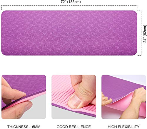 Swonuk Esterilla Yoga Antideslizante ecológico TPE Colchoneta de Yoga Pilates Mat para Hombres, Mujeres, Hogar, Gimnasio 183cm x 61cm x 6mm (Rosa púrpura)
