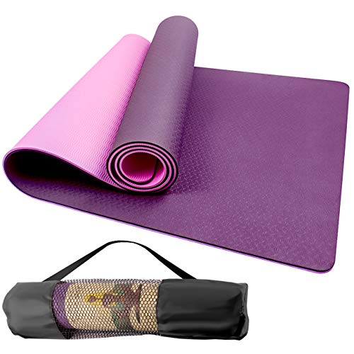 Swonuk Esterilla Yoga Antideslizante ecológico TPE Colchoneta de Yoga Pilates Mat para Hombres, Mujeres, Hogar, Gimnasio 183cm x 61cm x 6mm (Rosa púrpura)