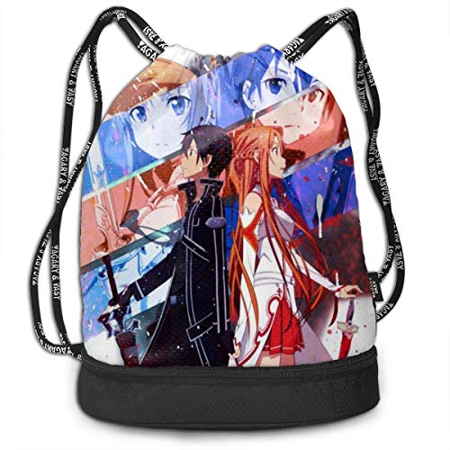 Sword Art Online Bundle Mochila con cordón para Gimnasio Sports String Bag School Yoga Kids Mochilas de Viaje para Hombres y Mujeres