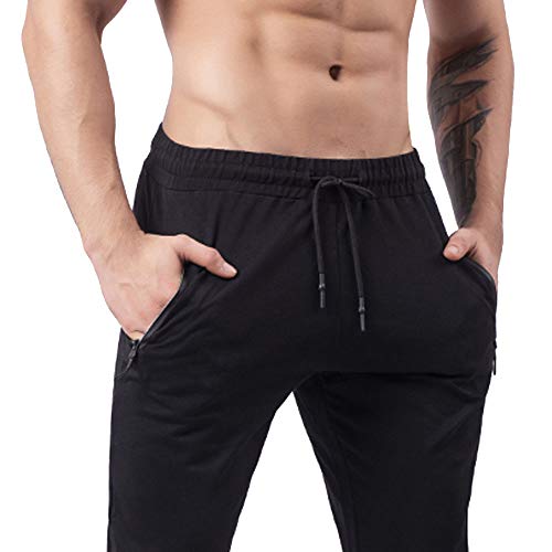 SXKJ Pantalones Largos Deportivos para Hombre Pantalón Chándal de Algodón Otoño Invierno Jogger de Cintura Ajustable con Bolsillo Cremallera Fitness Correr Casual