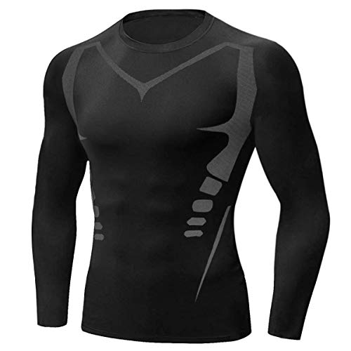 Sykooria 2 Pack Camiseta de Compresión Deportiva para Hombre Ropa Deportiva de Manga Larga de Transpirable y Secado Rápido Correr Gym Entrenamiento Ciclismo