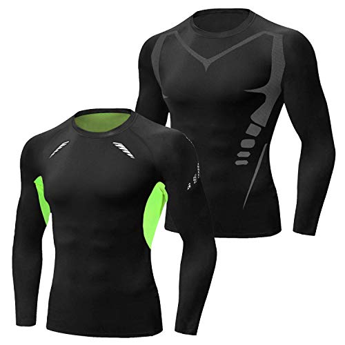 Sykooria 2 Pack Camiseta de Compresión Deportiva para Hombre Ropa Deportiva de Manga Larga de Transpirable y Secado Rápido Correr Gym Entrenamiento Ciclismo