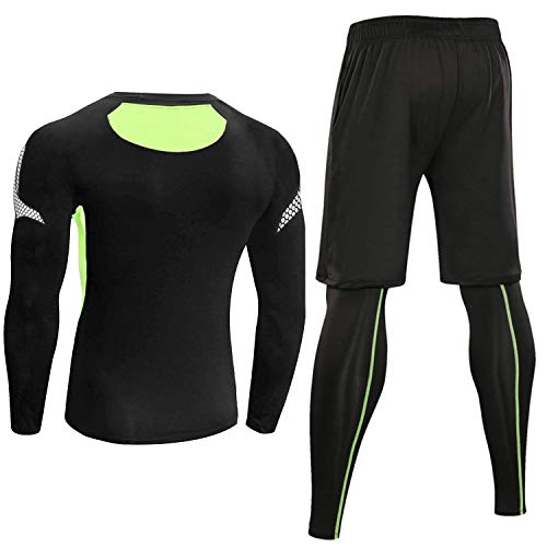 Sykooria 3 Piezas Conjunto de Compresión Deportiva para Hombre Camisetas de Manga Larga de Fitness Mallas de Running y Pantalon Deporte Corto de Elástico Correr Gym