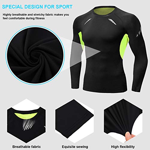 Sykooria 3 Piezas Conjunto de Compresión Deportiva para Hombre Camisetas de Manga Larga de Fitness Mallas de Running y Pantalon Deporte Corto de Elástico Correr Gym