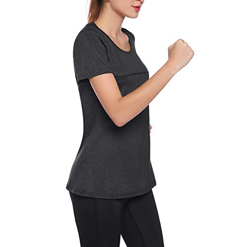 Sykooria Camiseta Deportiva Mujer Fitness de Manga Corta Tops de Yoga Camiseta Holgada Informal Transpirable de Secado Rápido Ropa Deportiva Entrenamiento Atlético