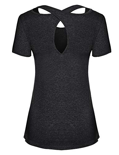 Sykooria Camiseta Deportiva Mujer Fitness de Manga Corta Tops de Yoga Camiseta Holgada Informal Transpirable de Secado Rápido Ropa Deportiva Entrenamiento Atlético