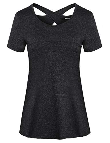 Sykooria Camiseta Deportiva Mujer Fitness de Manga Corta Tops de Yoga Camiseta Holgada Informal Transpirable de Secado Rápido Ropa Deportiva Entrenamiento Atlético