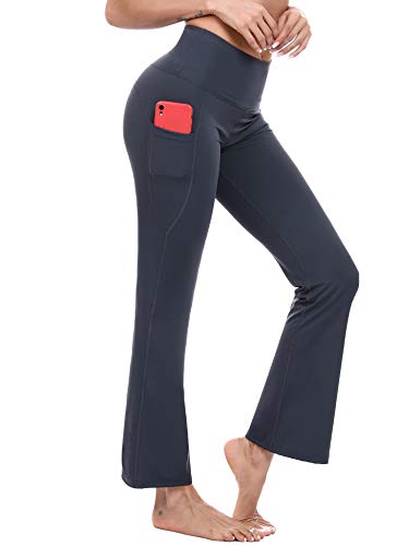 Sykooria Pantalones de Yoga Bootcut con Bolsillo para Mujer Pantalón Deportivos de Cintura Alta Pants de Control de Barriga Pilates Trabajo Correr Baile Fitness