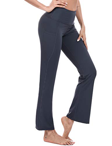 Sykooria Pantalones de Yoga Bootcut con Bolsillo para Mujer Pantalón Deportivos de Cintura Alta Pants de Control de Barriga Pilates Trabajo Correr Baile Fitness