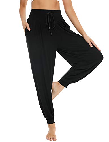 Sykooria Pantalones de Yoga para Mujer de Algodón Modal Pantalones Deportivos Harem Mujer de Anchos Sueltos de Cintura Alta Pilates Baile