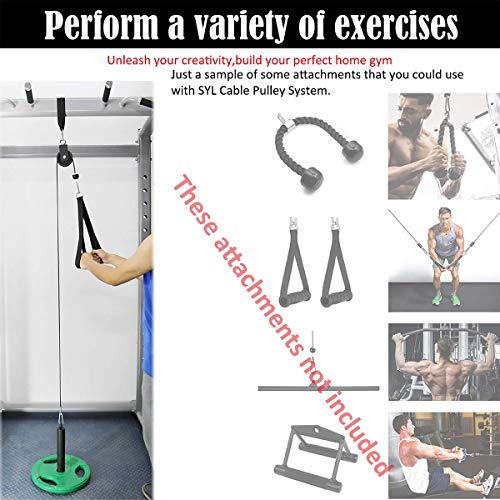 SYL Fitness Sistema de polea de cable LAT con pin de carga DIY casa garaje gimnasio cable crossover tríceps (sistema de polea para placas de peso olímpico)