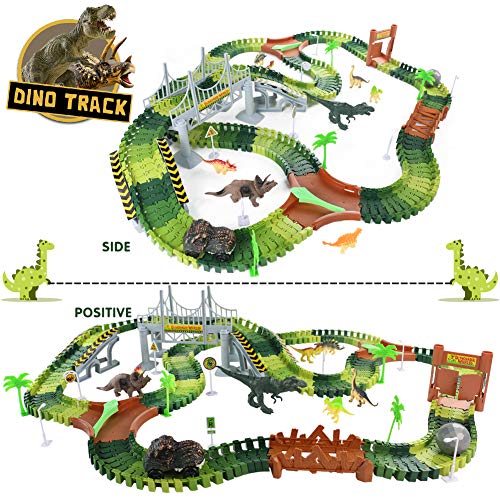 Symiu Dinosaurios Juguetes Pista de Carreras con Coche de Dinosaurio 216 Piezas Circuito Magico de Carreras Juego Educativo Regalos para Niños 3 4 5 6 Años