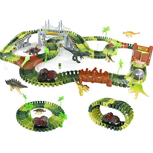 Symiu Dinosaurios Juguetes Pista de Carreras con Coche de Dinosaurio 216 Piezas Circuito Magico de Carreras Juego Educativo Regalos para Niños 3 4 5 6 Años