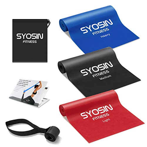 SYOSIN Bandas Elasticas Fitness 3 Piezas Bandas de Ejercicio , con Anclas de guía de Entrenamiento, para el Entrenamiento de Todo el Cuerpo Ideales para Fisioterapia, Yoga, Pilates，Mujer y Hombre