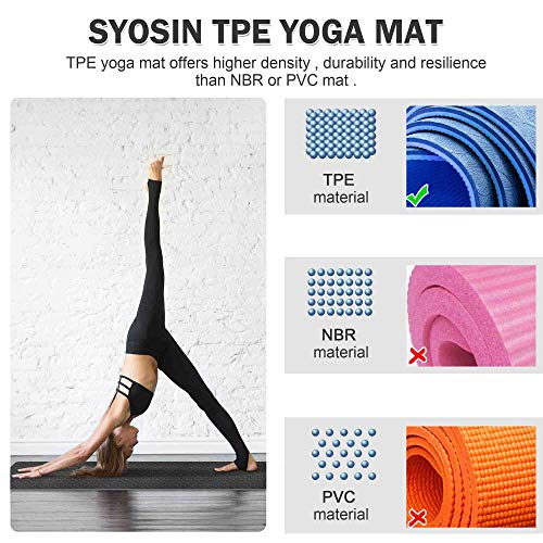 SYOSIN Esterilla Yoga, 6mm TPE Antideslizante Colchoneta de Ejercicio para Entrenamiento en casa y Gimnasio, Esterilla Fitness para Yoga, Pilates Mujeres y Hombres 183 x 61 x 0.6CM