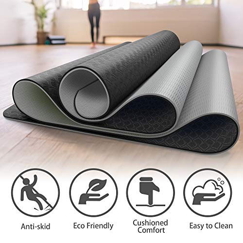 SYOSIN Esterilla Yoga, 6mm TPE Antideslizante Colchoneta de Ejercicio para Entrenamiento en casa y Gimnasio, Esterilla Fitness para Yoga, Pilates Mujeres y Hombres 183 x 61 x 0.6CM