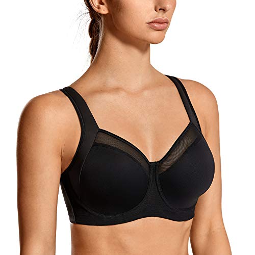 SYROKAN - Sujetador Deportivo con Aros Espalda Deportiva Sin Relleno para Mujer Negro 100D SYROKAN - Sujetador Deportivo con Aros Espalda Deportiva Sin Relleno para Mujer Negro 100D