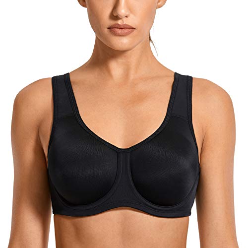 SYROKAN - Sujetador Deportivo con Aros Preformado Tallas Grandes Run para Mujer Negro ES:95G (EU 80G)