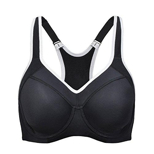 SYROKAN - Sujetador Deportivo de Alto Impacto con Aros y Fina Espuma para Mujer Negro ES:100E (EU 85E) SYROKAN - Sujetador Deportivo de Alto Impacto con Aros y Fina Espuma para Mujer Negro ES:100E (EU 85E)
