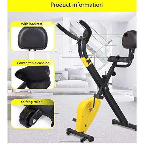 SYXZ Bicicleta de Spinning silenciosa Plegable para el hogar, Equipo de pérdida de Peso para Correr con Pedal Interior, Bicicleta Deportiva Universal, Pantalla electrónica,Yellow no backrest