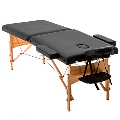 T-LoVendo TLV-MT15B Camilla masaje plegable de madera mesa cama banco 2 zonas acolchada negro