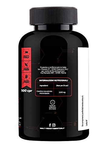 T-Rex Integratori, CREATINE 1300mg Monohidrato Micronizada. 100 Tabletas. Suplemento Deportivos de Creatina para Musculacion